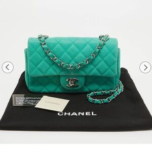 Chanel Green Quilted Caviar Leather New Mini Classic Flap Bag
